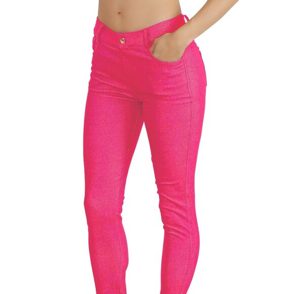 Jean Look Jeggings Tights Slim Fit Pull Up Pants - Picture 3 of 5